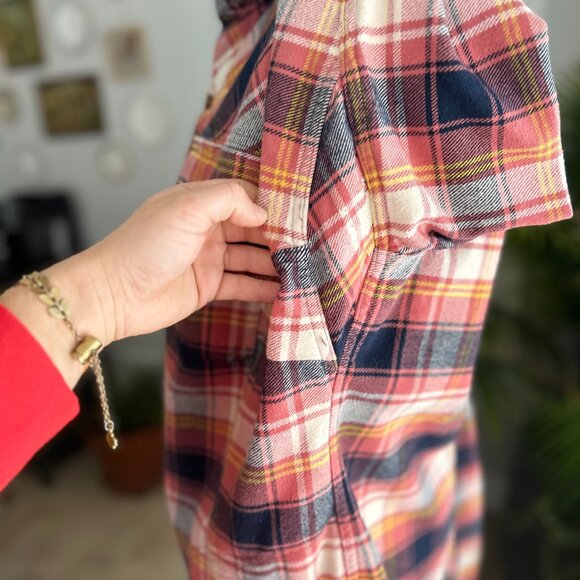 Duluth Trading Flannel Folklore Duster in Pink / Navy / Yellow Sz XL - Picture 7 of 14